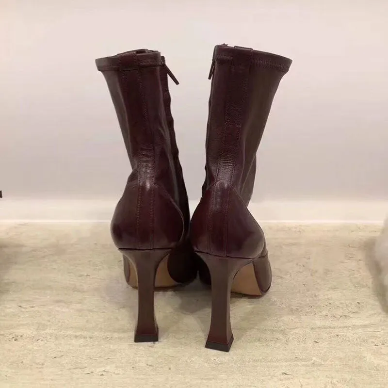 Genuine leather Ankle Boots for women 9.5 cm high heels