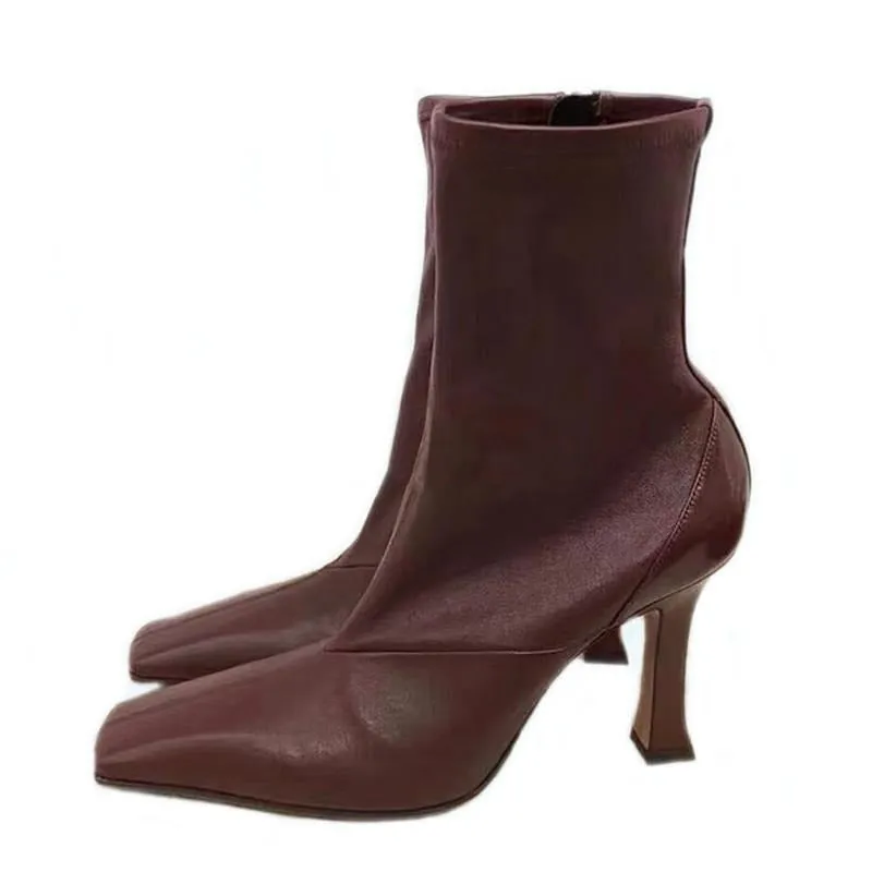 Genuine leather Ankle Boots for women 9.5 cm high heels