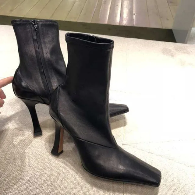 Genuine leather Ankle Boots for women 9.5 cm high heels