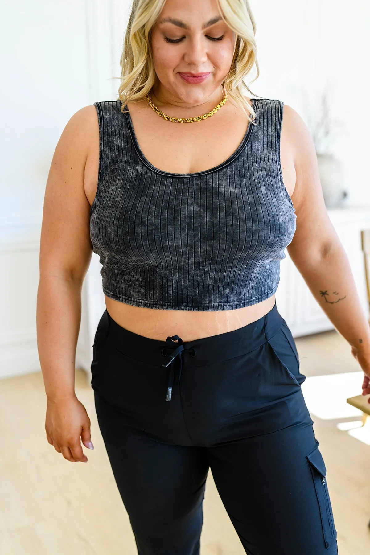Get On My Level Cropped Cami in Washed Charcoal