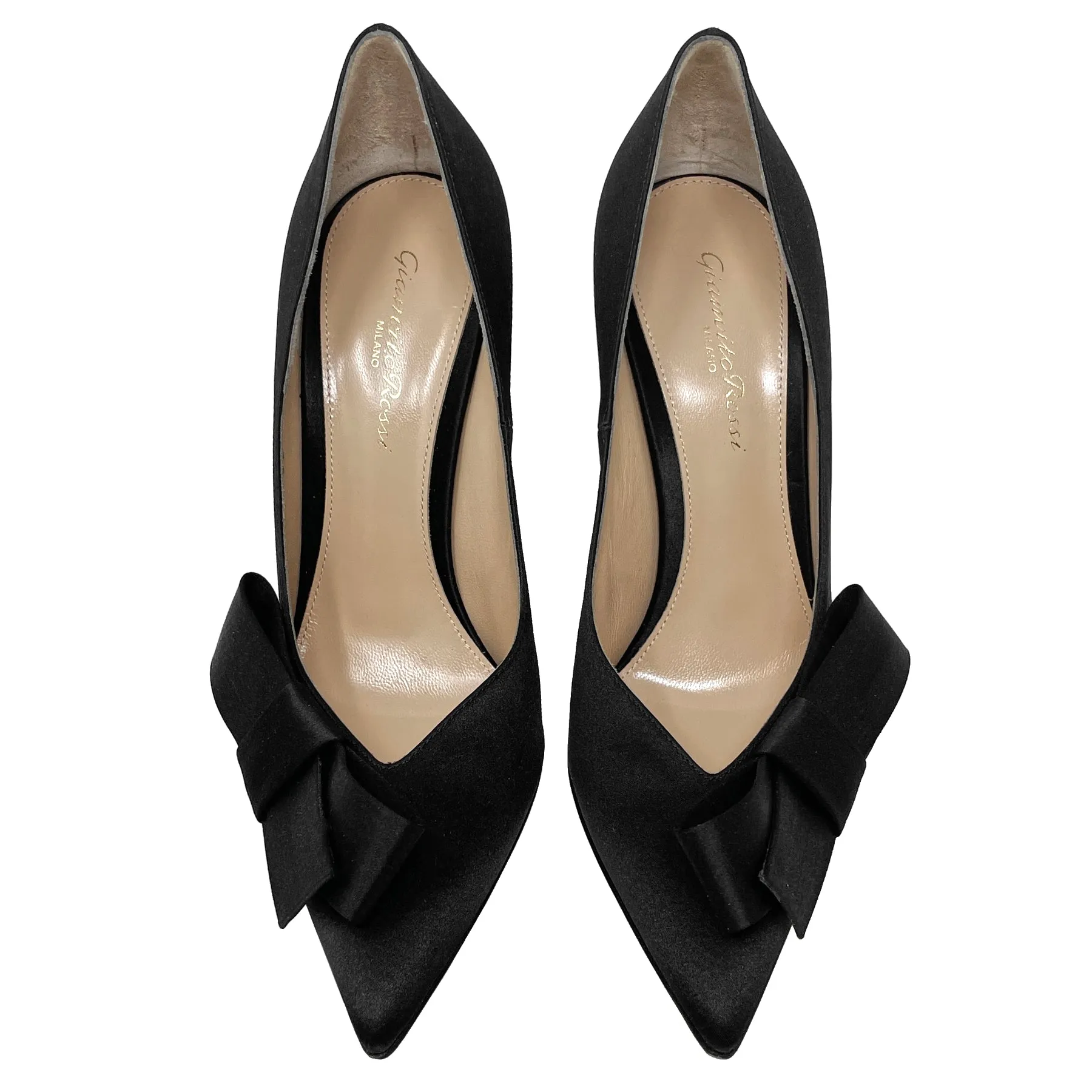 Gianvito Rossi Kyoto Black Satin Pointed Toe Pumps Size EU 37