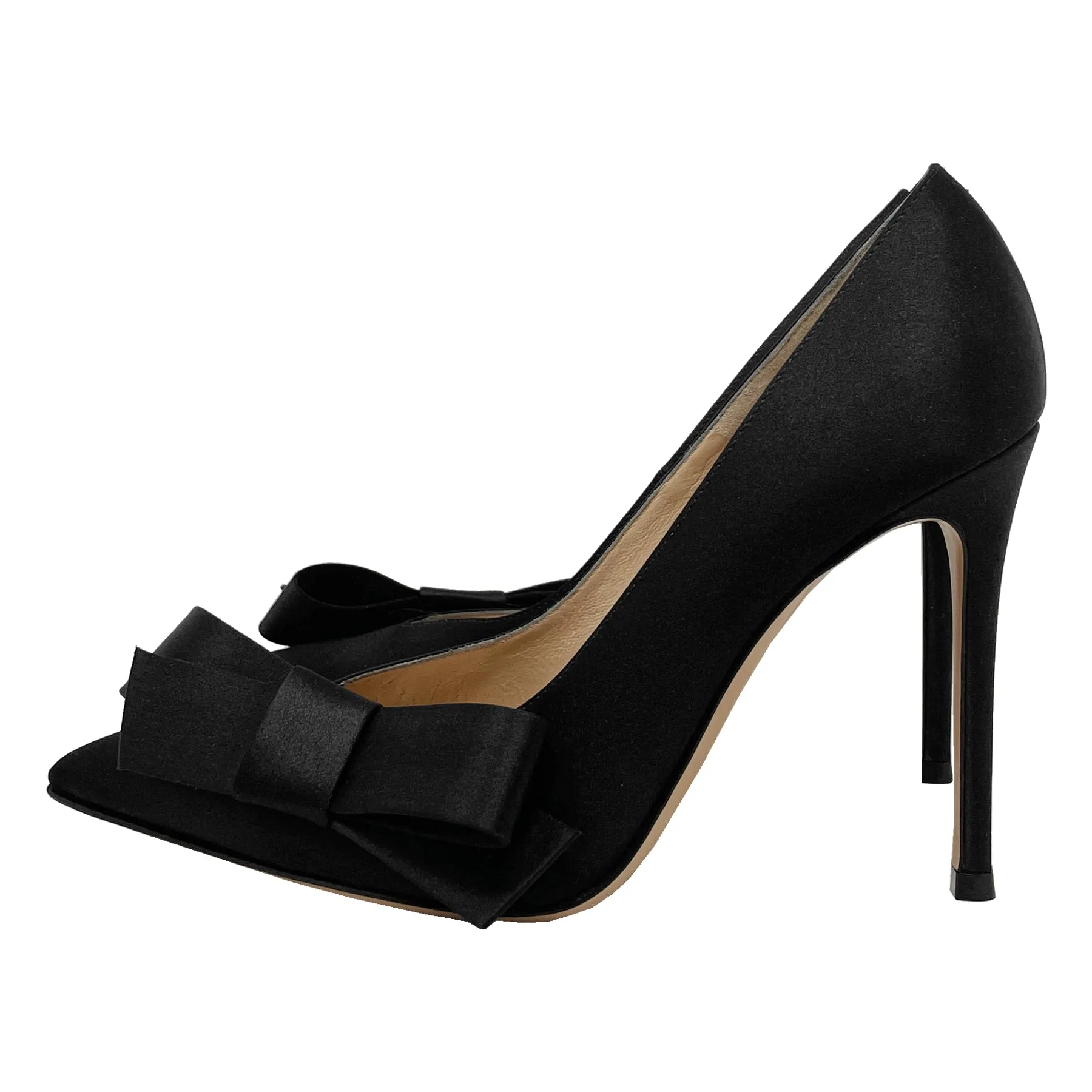 Gianvito Rossi Kyoto Black Satin Pointed Toe Pumps Size EU 37