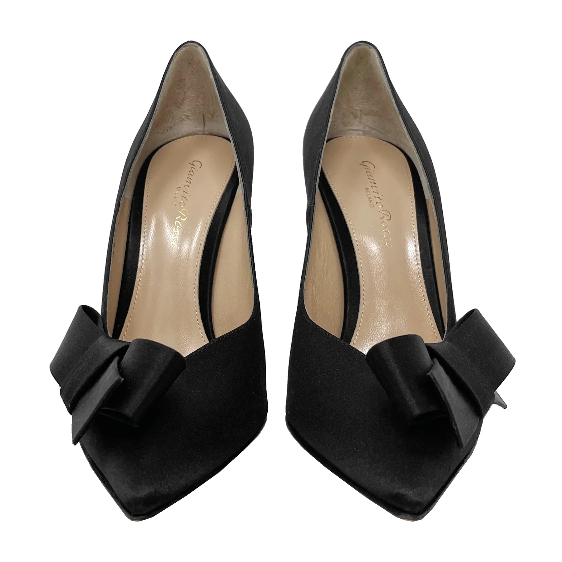 Gianvito Rossi Kyoto Black Satin Pointed Toe Pumps Size EU 37