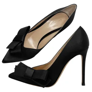 Gianvito Rossi Kyoto Black Satin Pointed Toe Pumps Size EU 37