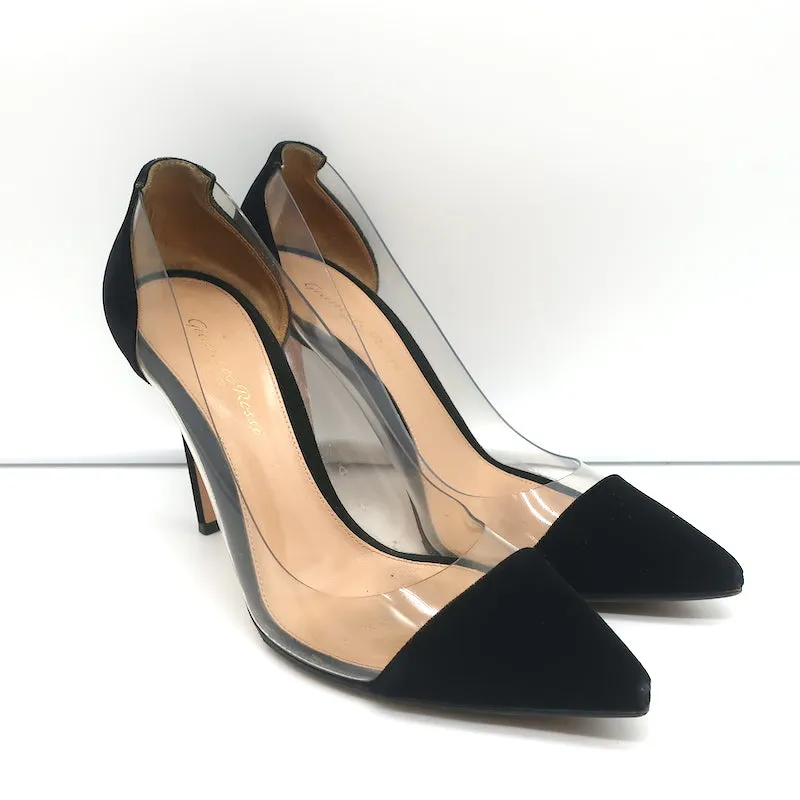 Gianvito Rossi Plexi Velvet and PVC Pumps Black Size 37.5 Pointed Toe Heels