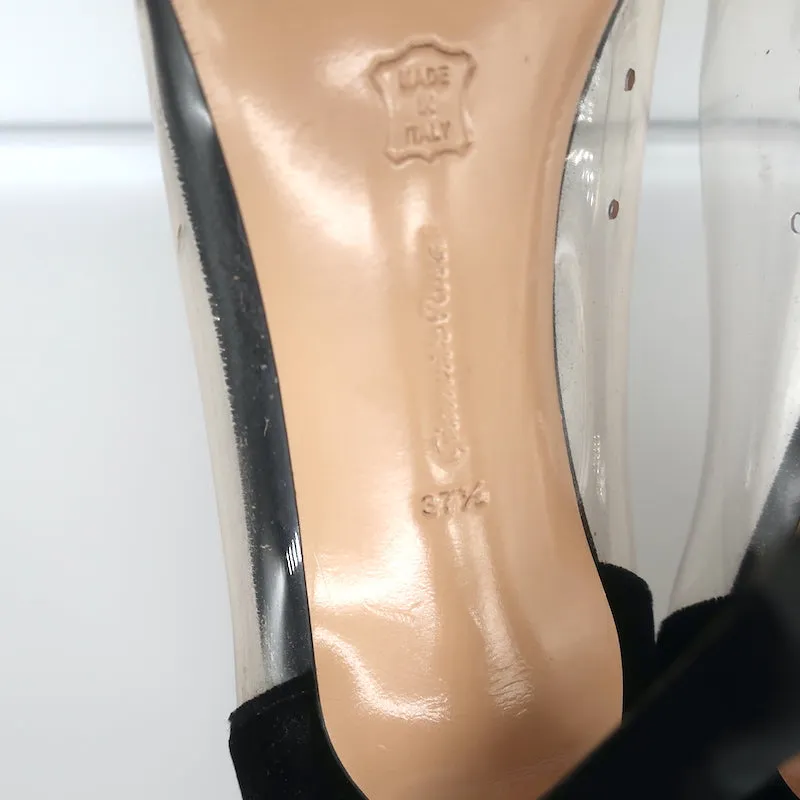 Gianvito Rossi Plexi Velvet and PVC Pumps Black Size 37.5 Pointed Toe Heels