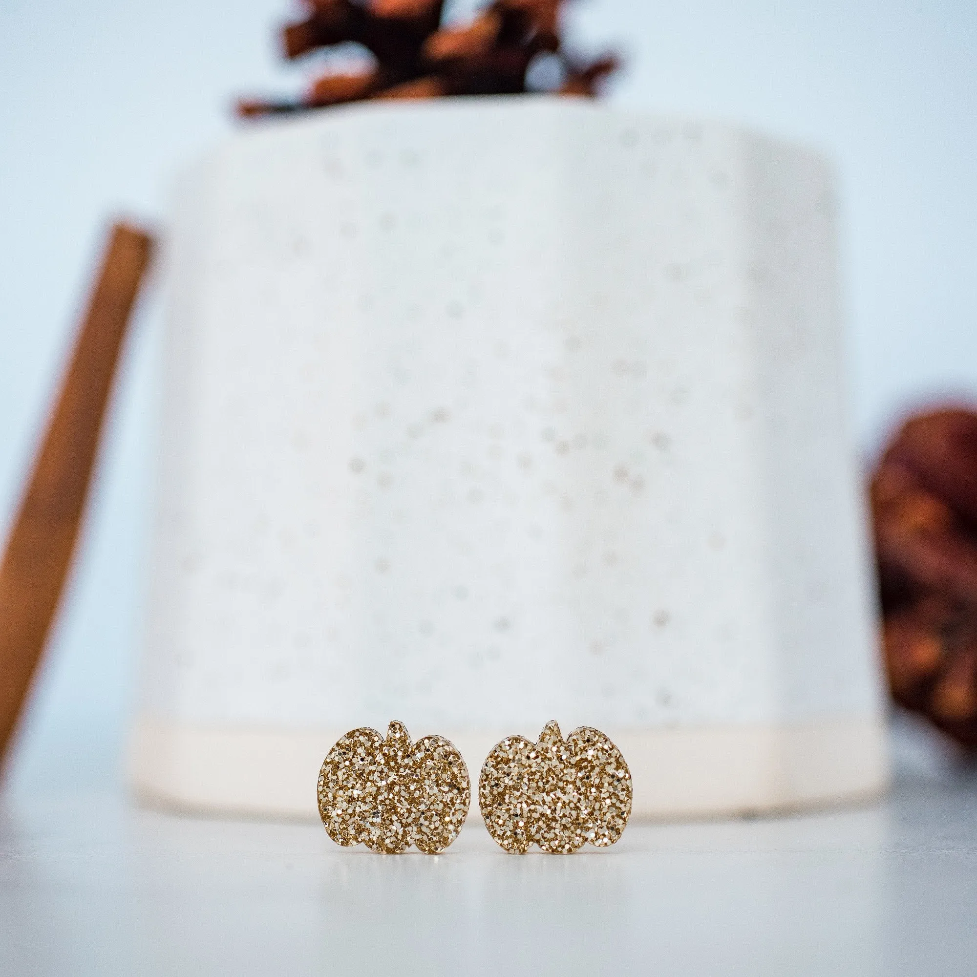 Glittery Gold Pumpkin Stud Earrings