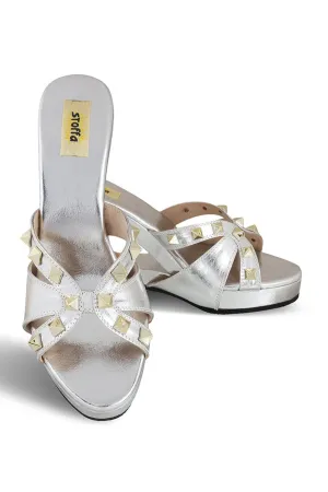 Gold Hardware Structured Heel Silver