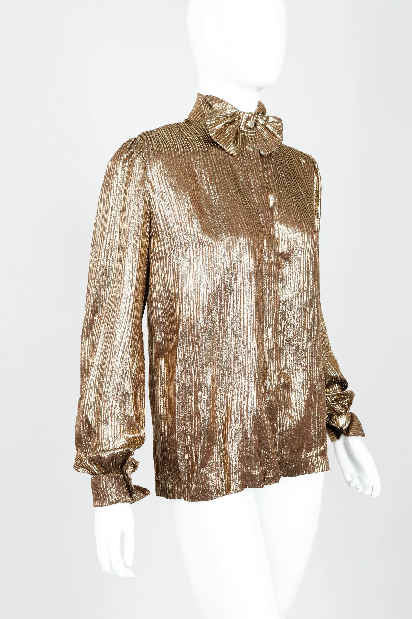 Gold Lamé Bow Tie Blouse
