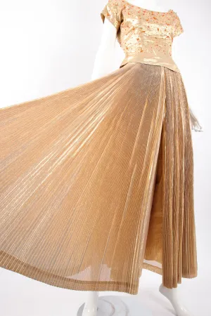 Gold Lamé Top & Pleated Palazzo Pant Set