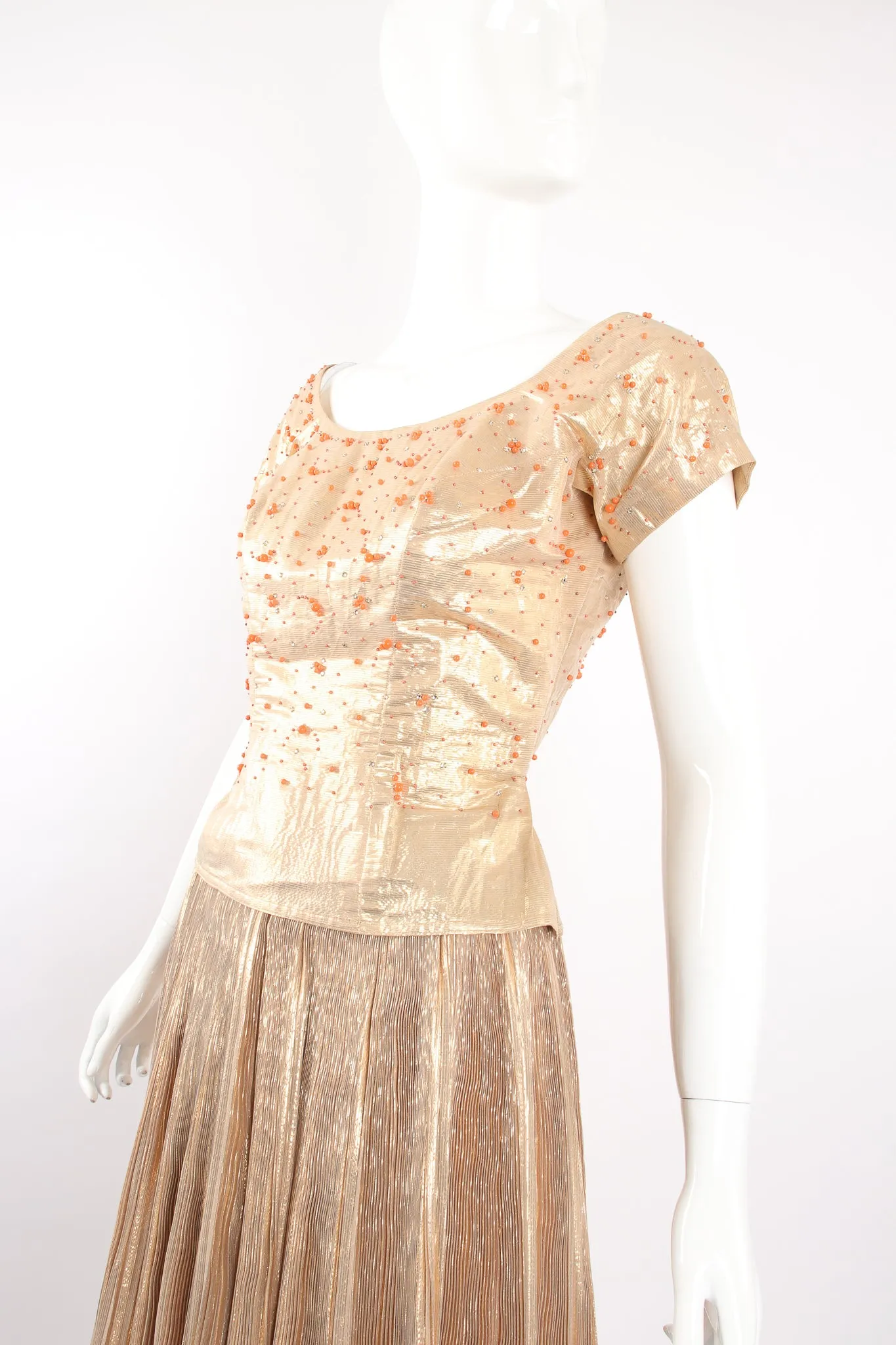 Gold Lamé Top & Pleated Palazzo Pant Set