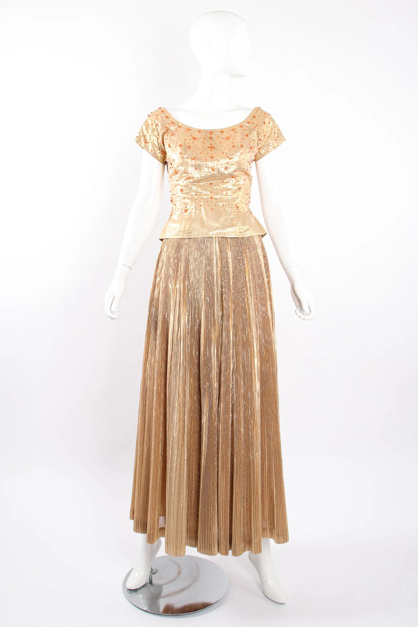 Gold Lamé Top & Pleated Palazzo Pant Set