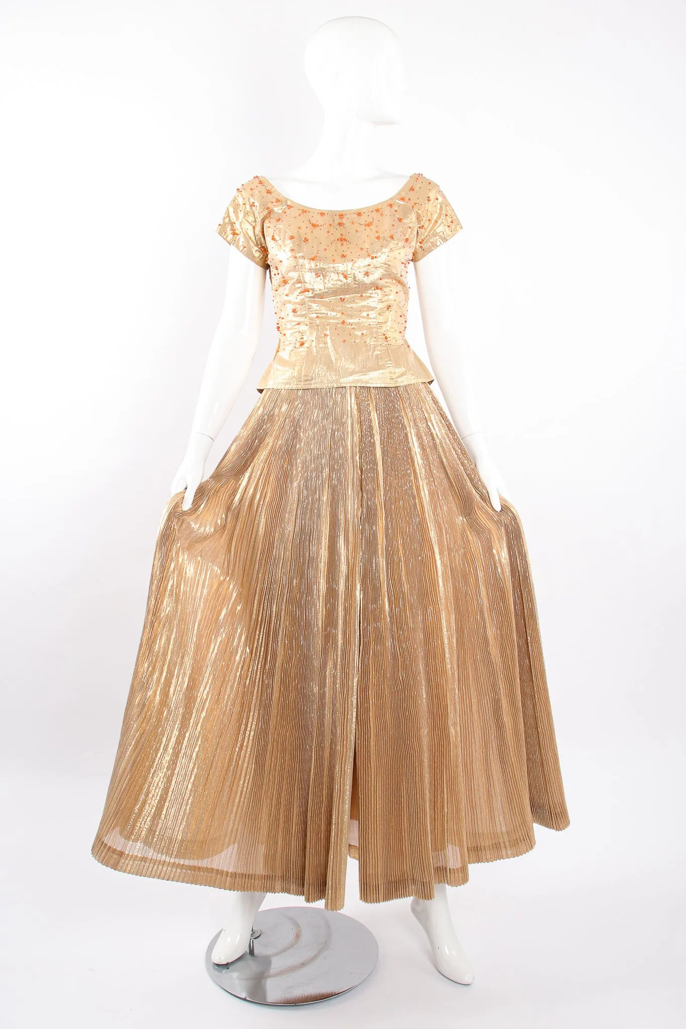 Gold Lamé Top & Pleated Palazzo Pant Set