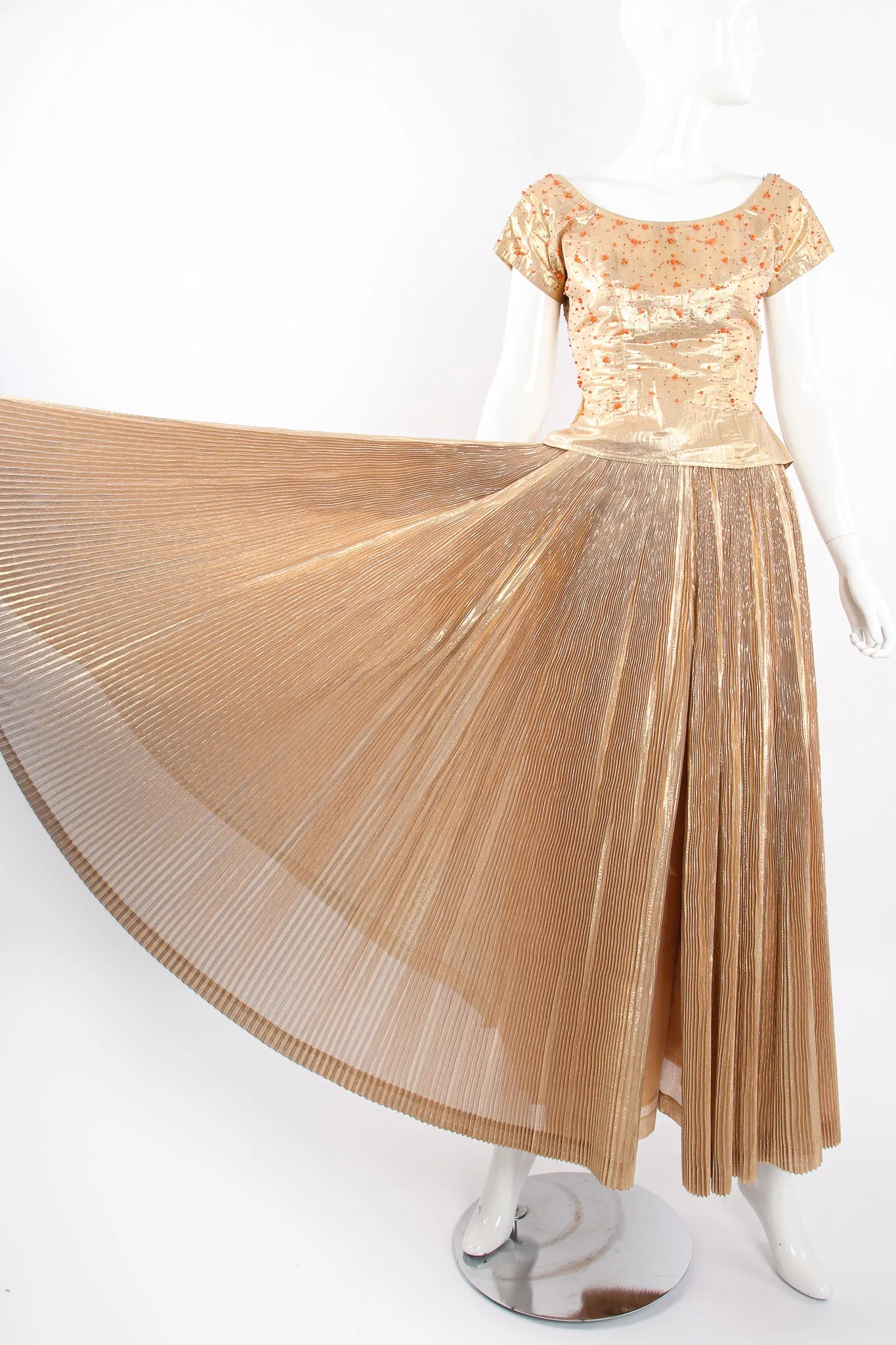 Gold Lamé Top & Pleated Palazzo Pant Set