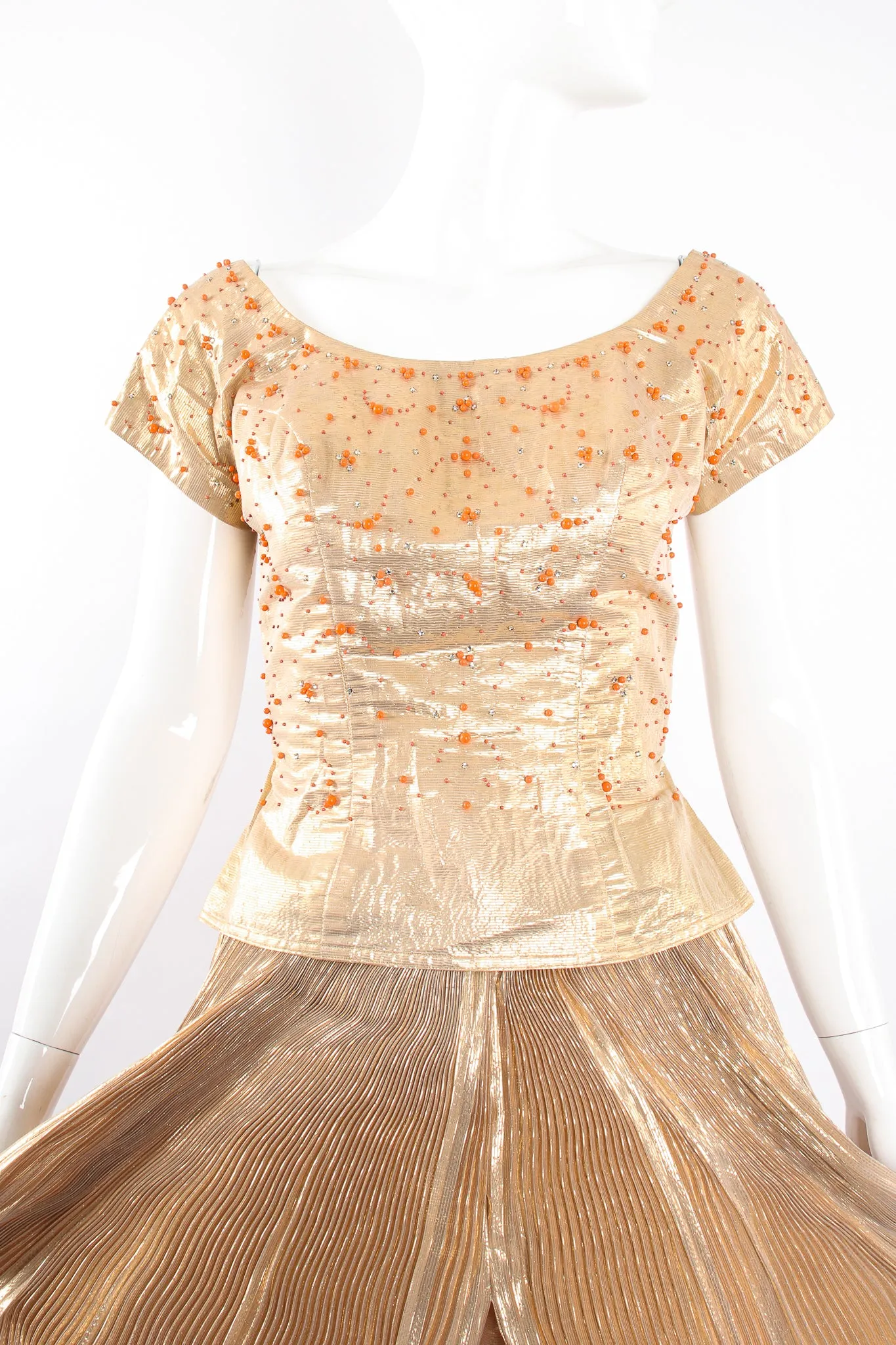 Gold Lamé Top & Pleated Palazzo Pant Set