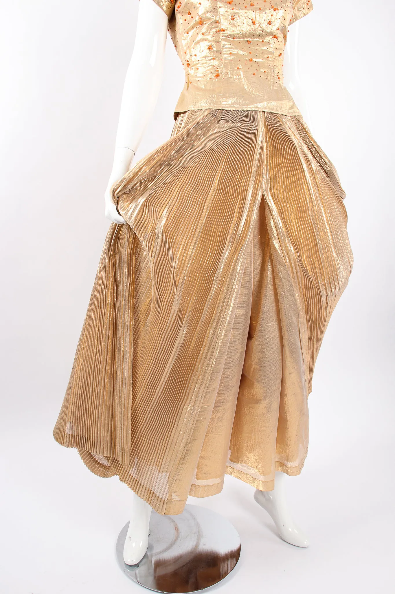 Gold Lamé Top & Pleated Palazzo Pant Set