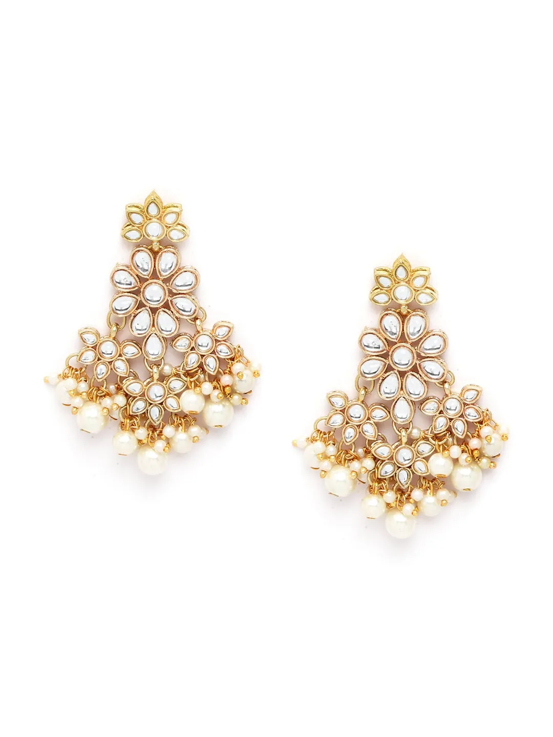 Gold-Plated White Kundan-Studded & Pearl Beaded Jewellery Set