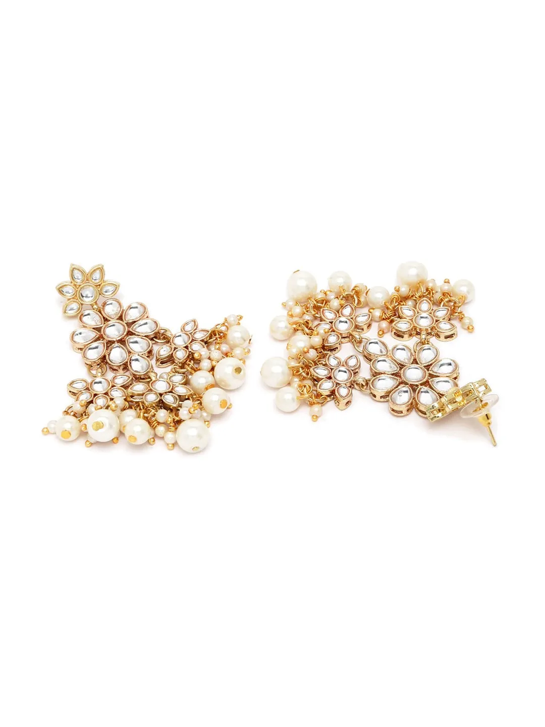 Gold-Plated White Kundan-Studded & Pearl Beaded Jewellery Set
