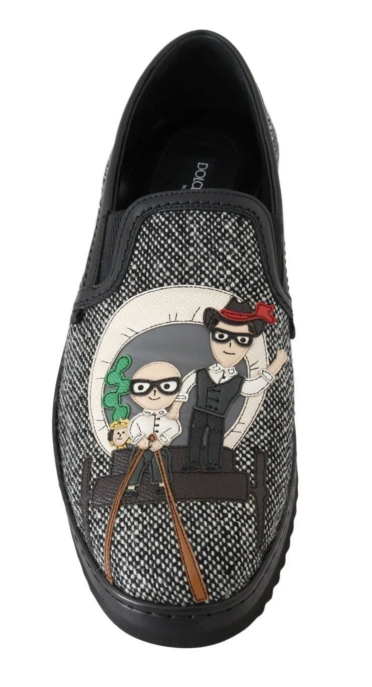 Gray La Familia Wool Leather Loafers
