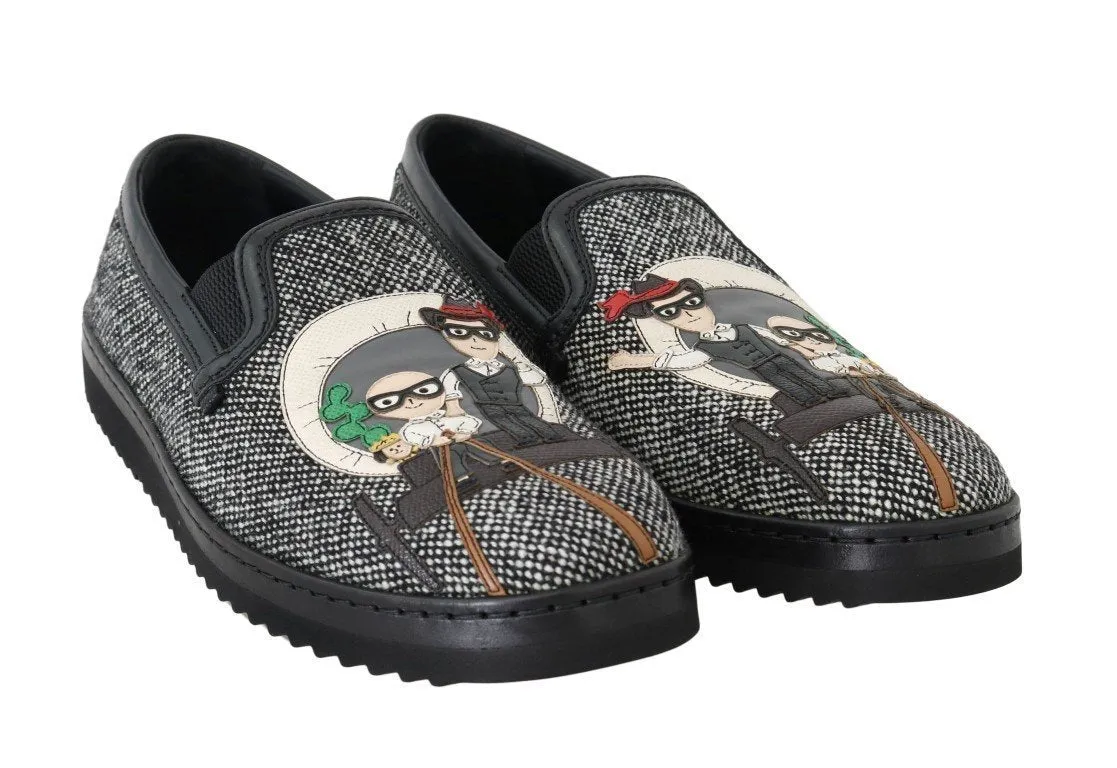 Gray La Familia Wool Leather Loafers
