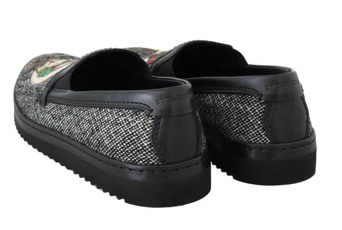 Gray La Familia Wool Leather Loafers