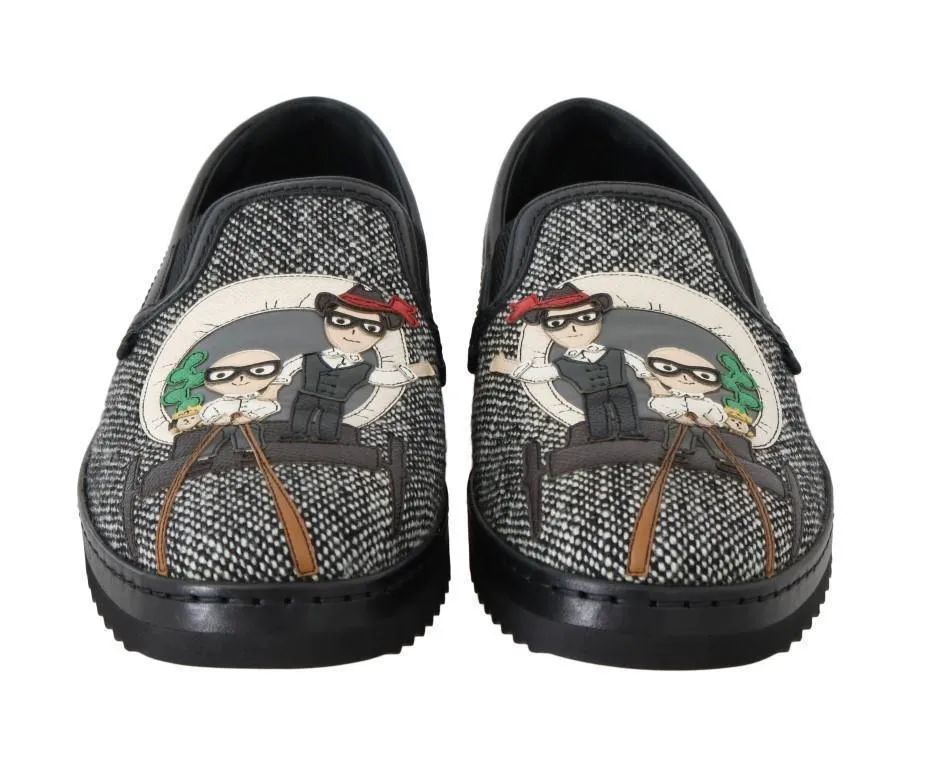 Gray La Familia Wool Leather Loafers