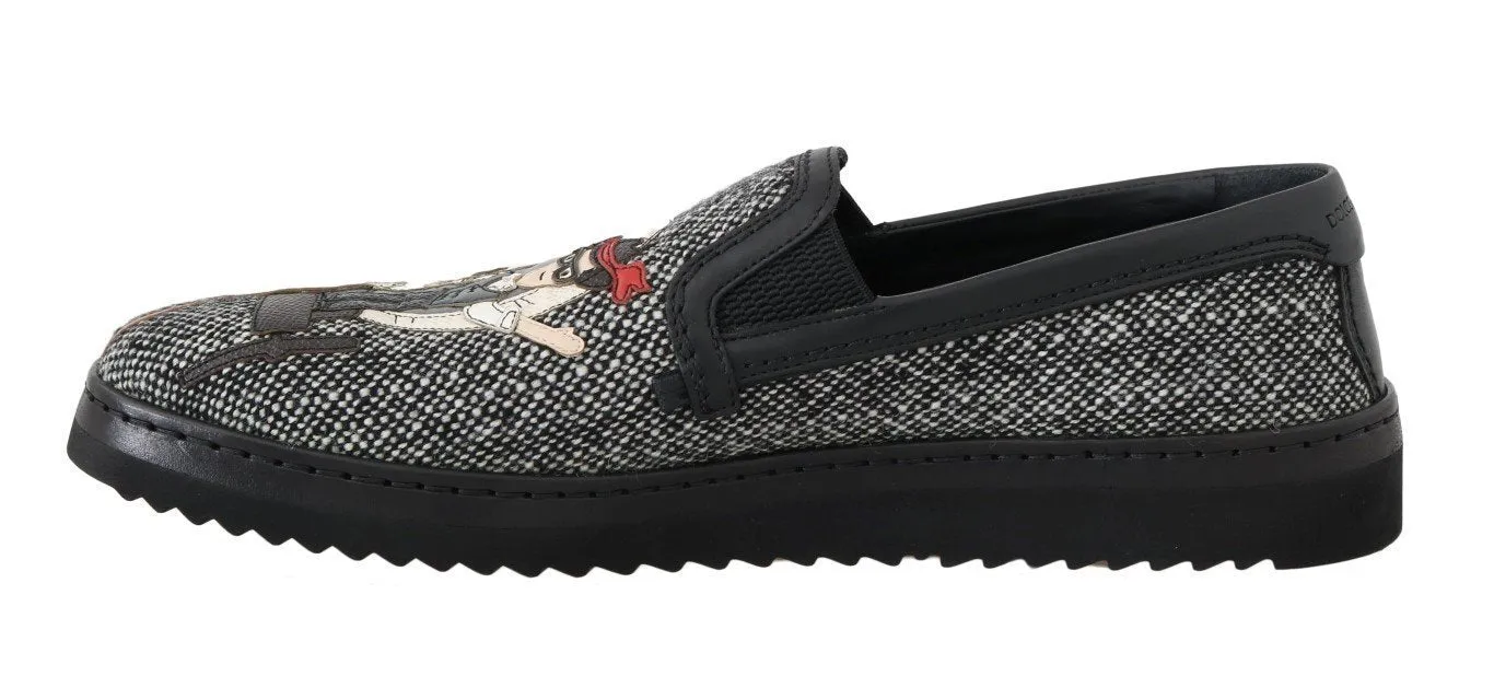 Gray La Familia Wool Leather Loafers