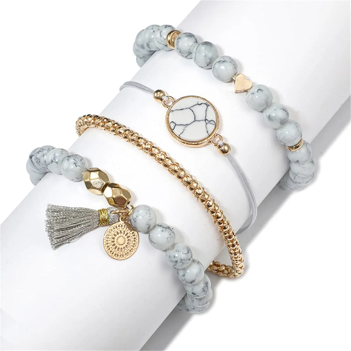 Gray Turquoise & 18K Gold-Plated Stretch Bracelet Set