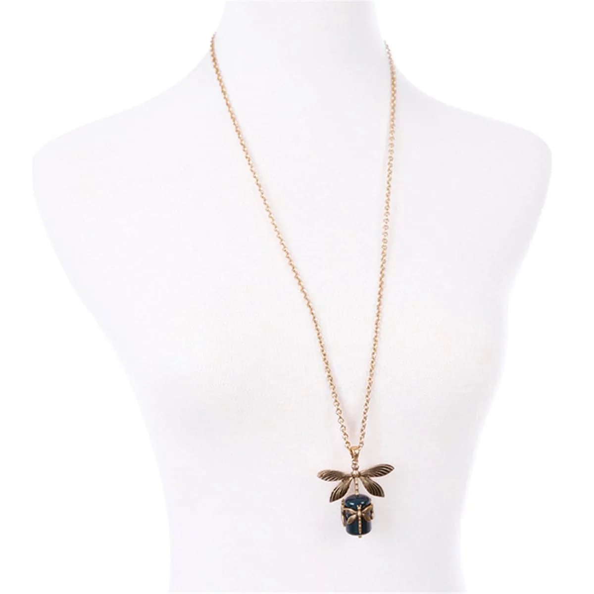 Green & 18K Gold-Plated Dragonfly Pendant Necklace