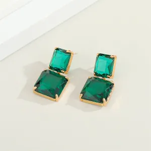 Green Crystal & 18K Gold-Plated Double Cube Drop Earrings