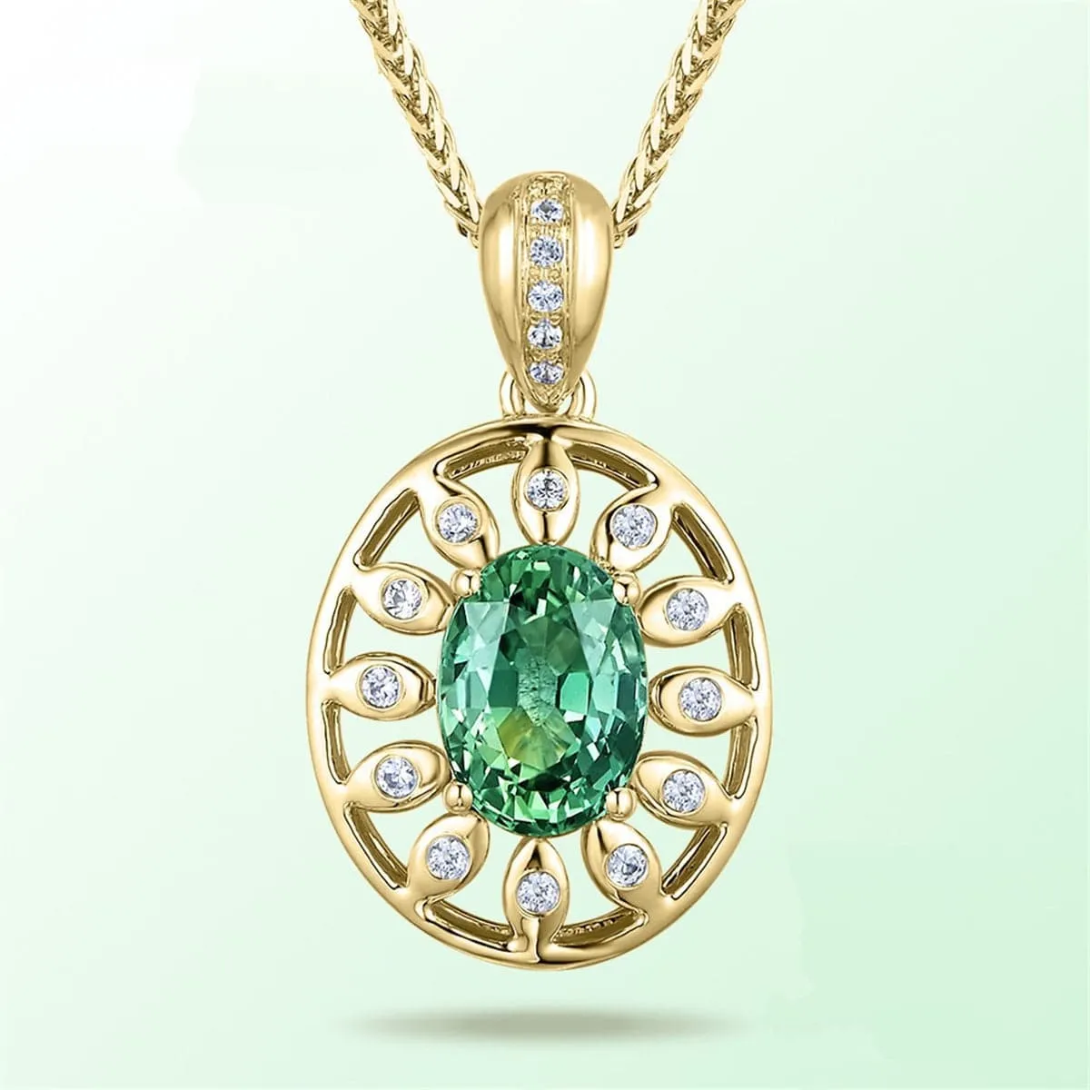 Green Crystal & Cubic Zirconia Eyes Pendant Necklace