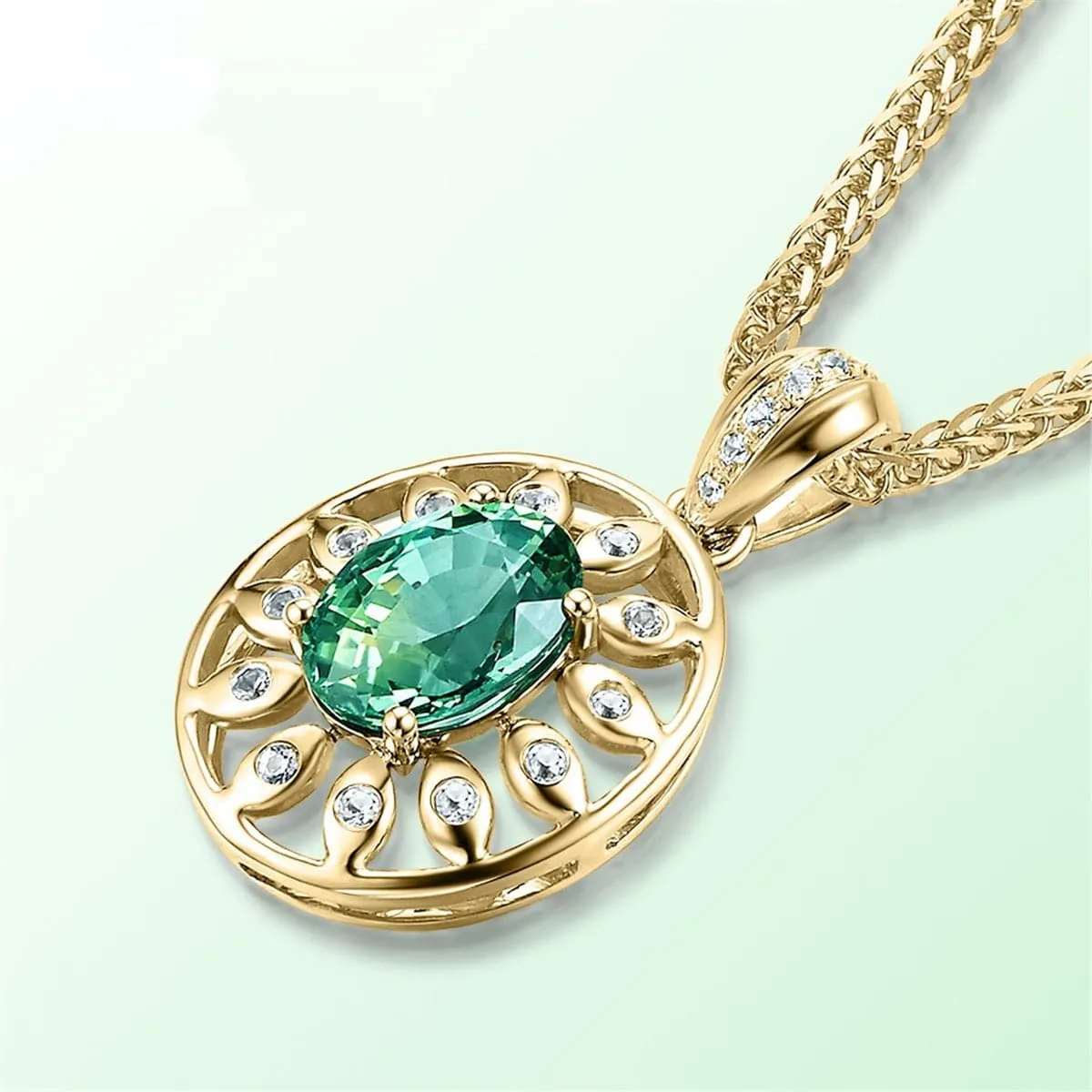 Green Crystal & Cubic Zirconia Eyes Pendant Necklace