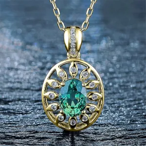 Green Crystal & Cubic Zirconia Eyes Pendant Necklace