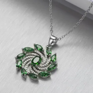 Green Crystal & Silver-Plated Vortex Marquise Pendant Necklace