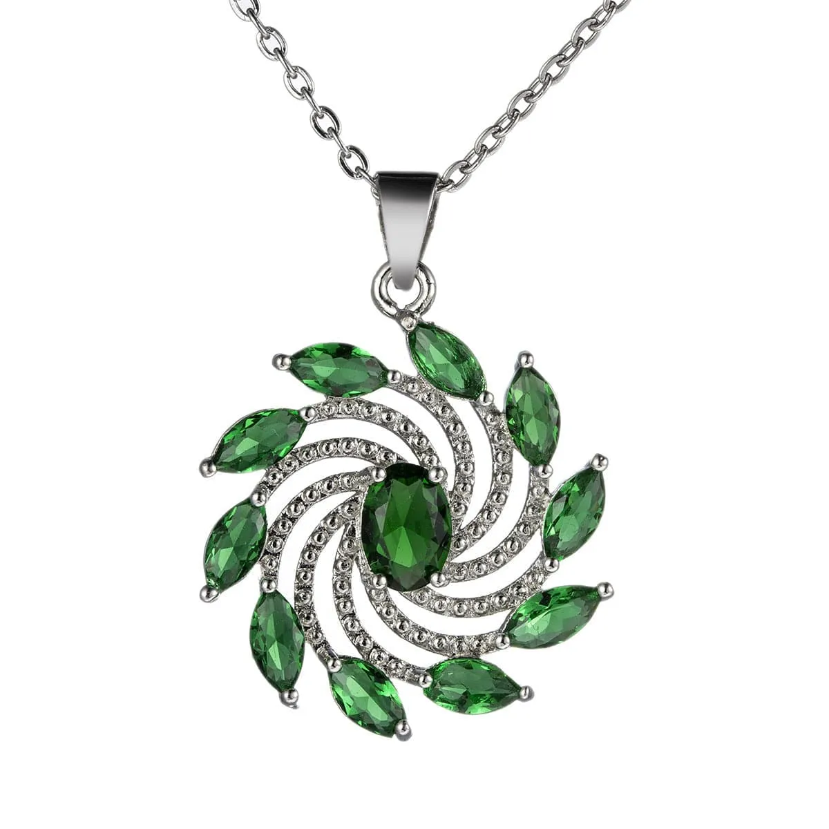 Green Crystal & Silver-Plated Vortex Marquise Pendant Necklace