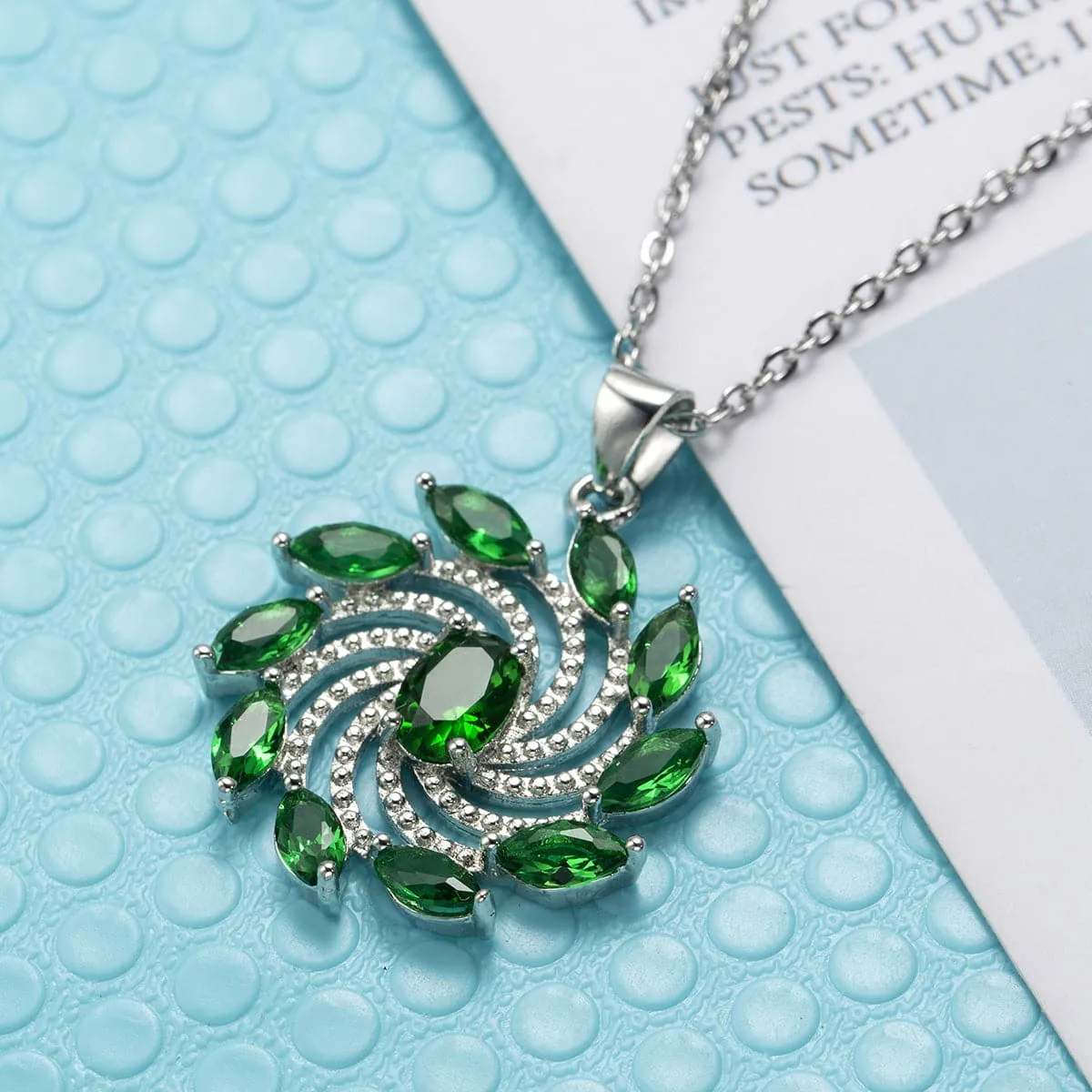Green Crystal & Silver-Plated Vortex Marquise Pendant Necklace