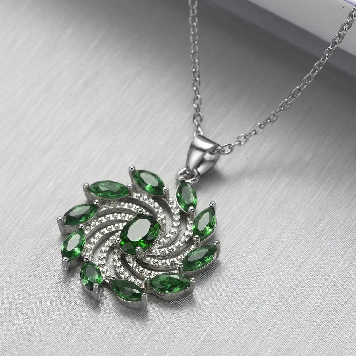 Green Crystal & Silver-Plated Vortex Marquise Pendant Necklace