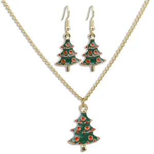 Green Enamel & 18K Gold-Plated Holiday Tree Pendant Necklace & Drop Earrings