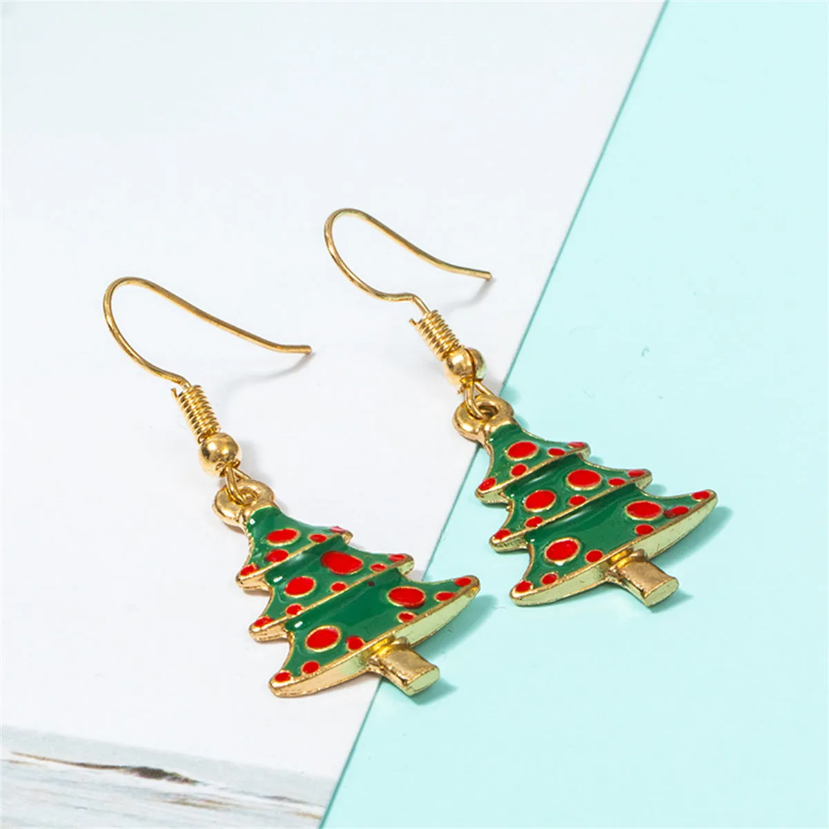 Green Enamel & 18K Gold-Plated Holiday Tree Pendant Necklace & Drop Earrings