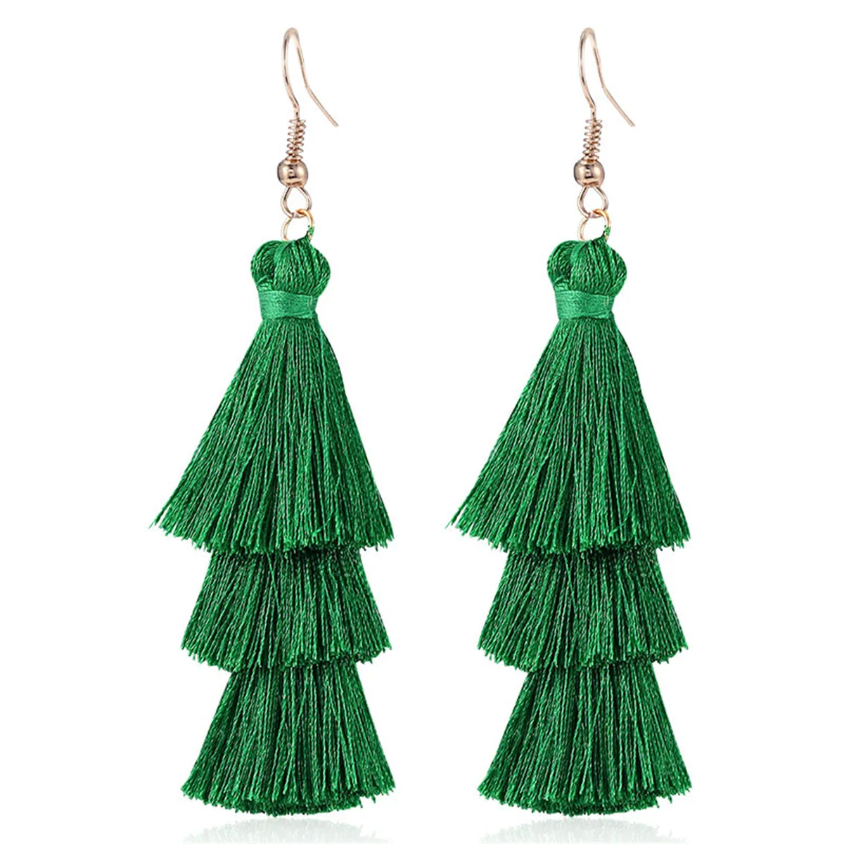 Green Polyster & 18K Gold-Plated Layered Tassel Drop Earrings
