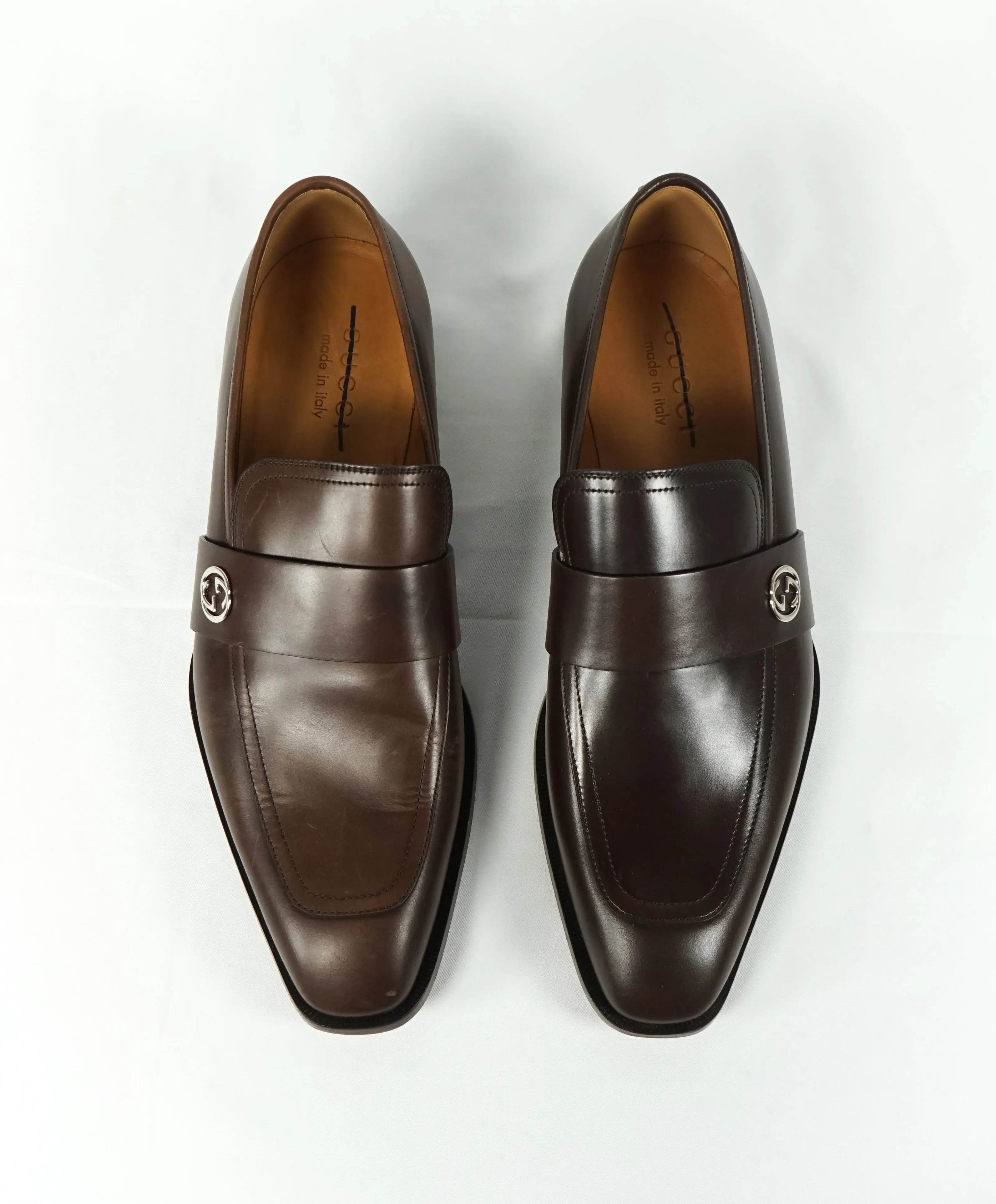GUCCI - Broadwick Brown GG Logo Loafers - 8