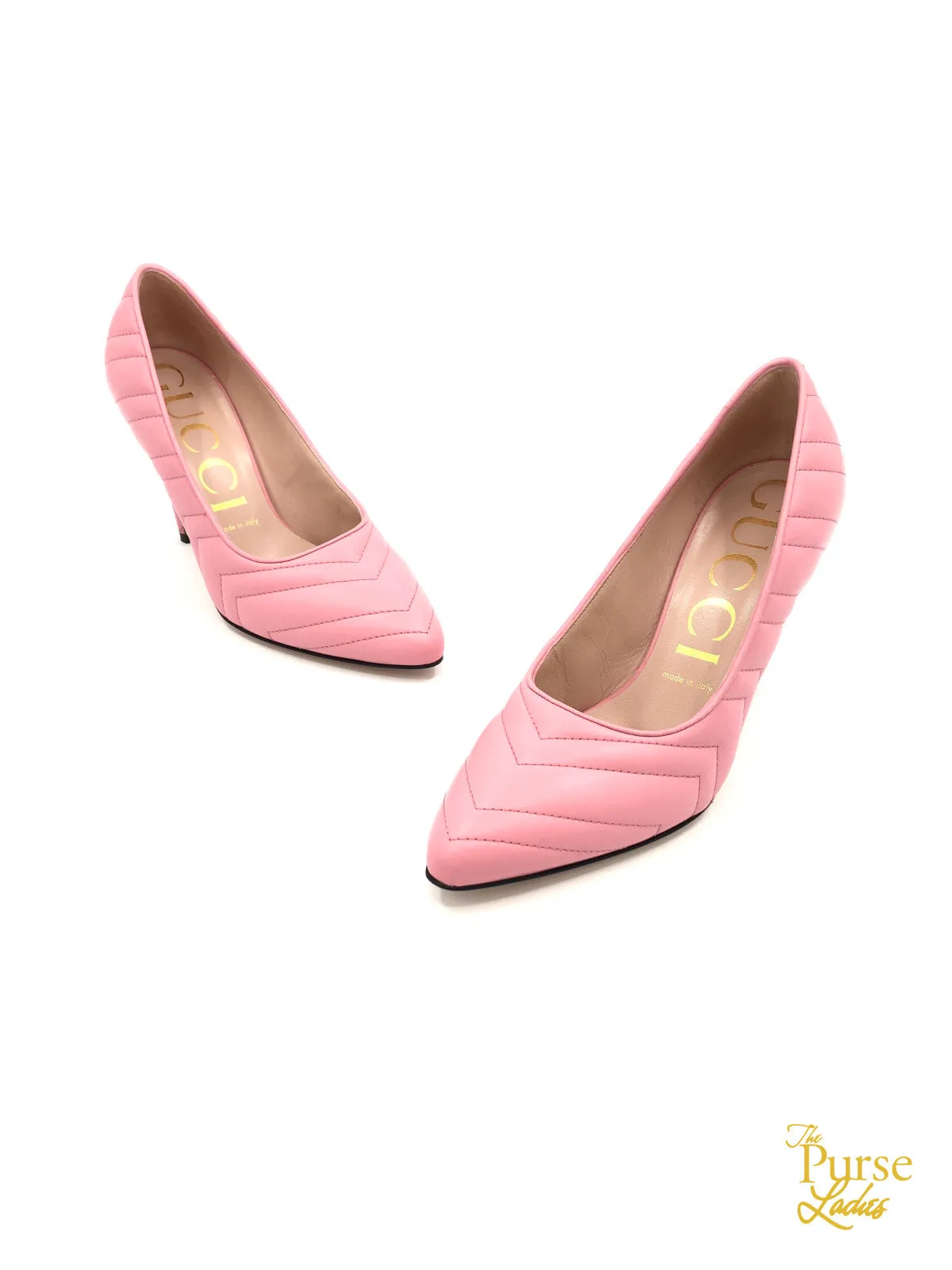 GUCCI Pink Charlotte Chevron Pumps Heels Sz 39.5