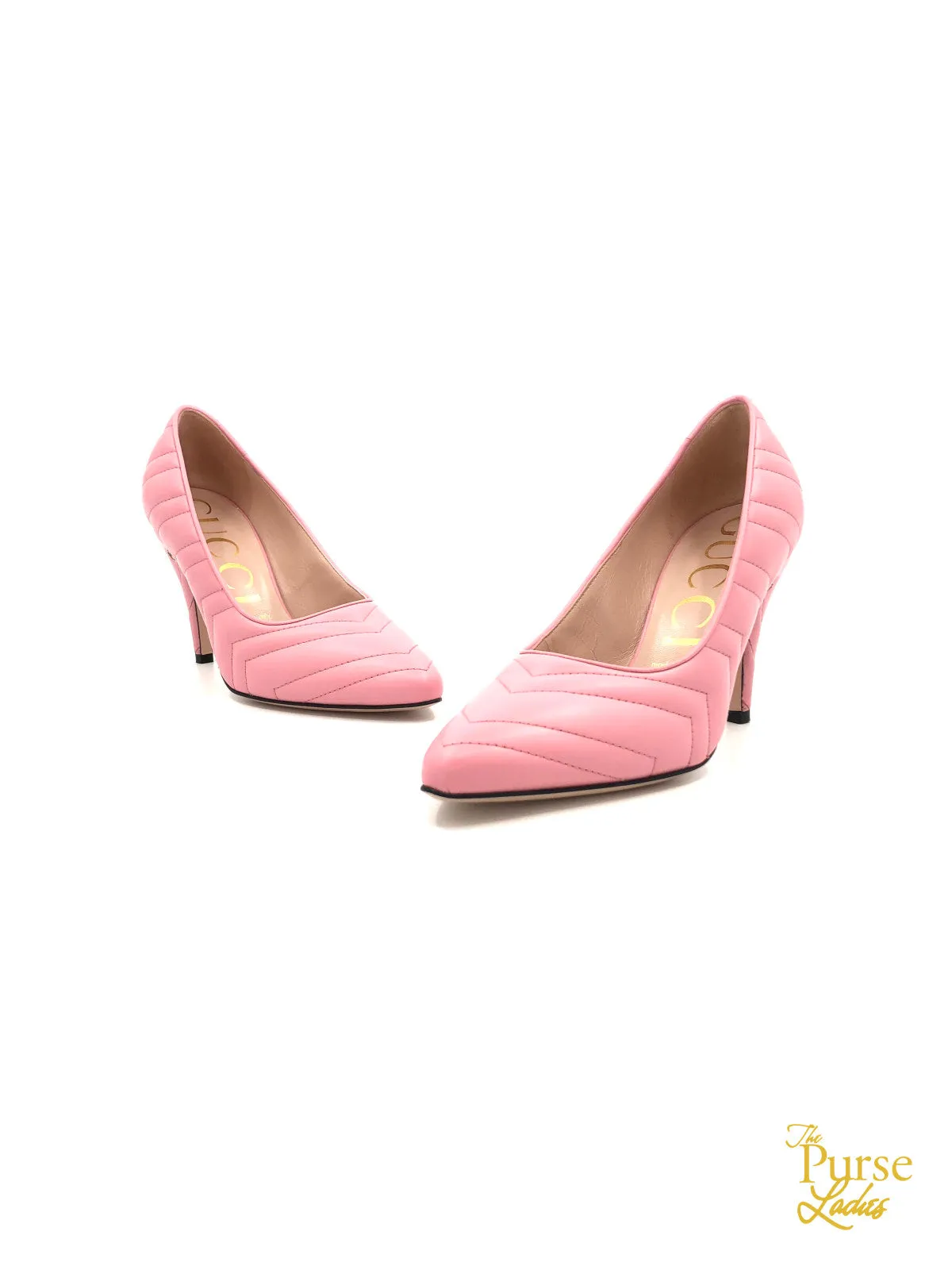 GUCCI Pink Charlotte Chevron Pumps Heels Sz 39.5