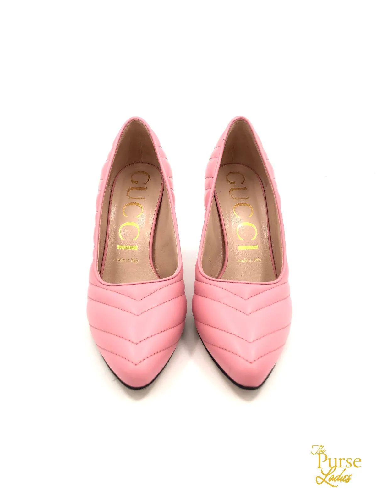 GUCCI Pink Charlotte Chevron Pumps Heels Sz 39.5