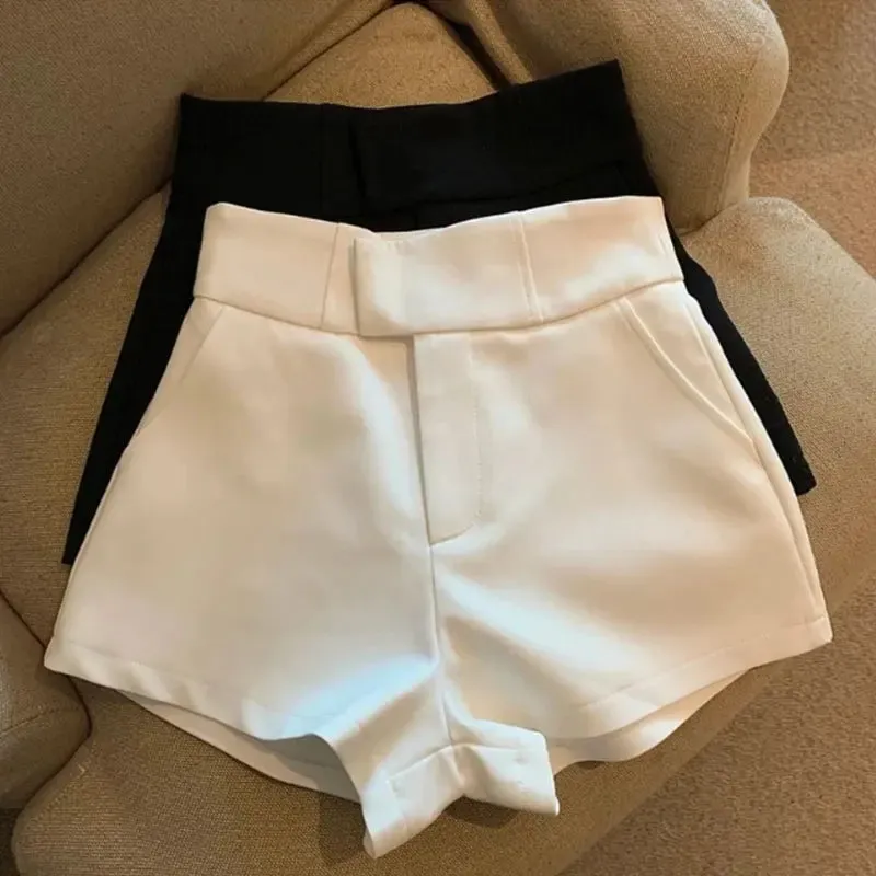 Harajuku Elegance™ | Women's High-Waisted A-Line Shorts | Black, Casual Slim Fit with Straight Design