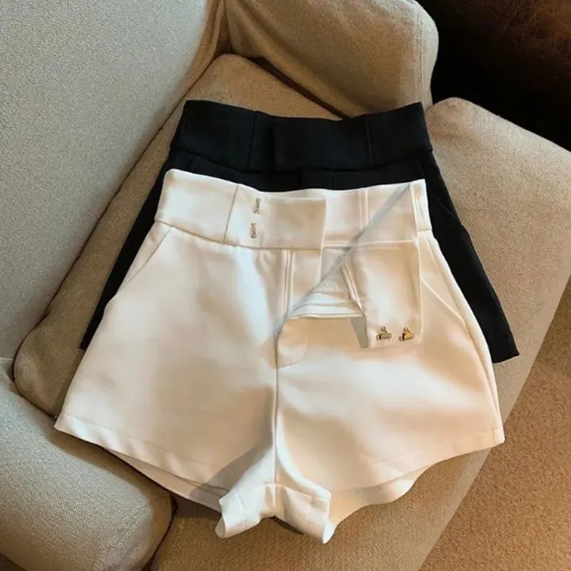 Harajuku Elegance™ | Women's High-Waisted A-Line Shorts | Black, Casual Slim Fit with Straight Design