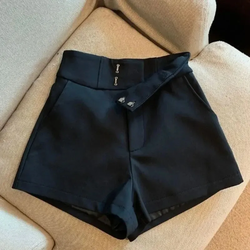 Harajuku Elegance™ | Women's High-Waisted A-Line Shorts | Black, Casual Slim Fit with Straight Design