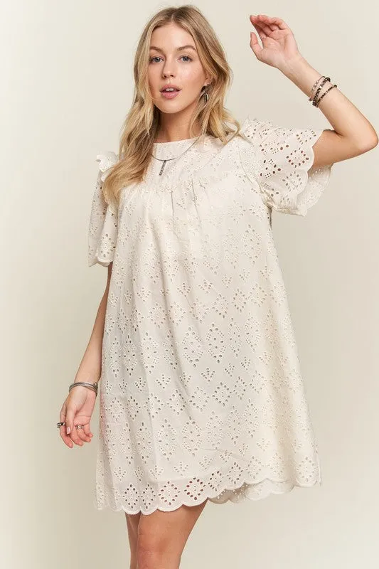 Hazel Blues® |  ADORA Ruffled Eyelet Round Neck Dress