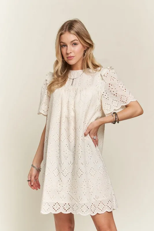 Hazel Blues® |  ADORA Ruffled Eyelet Round Neck Dress