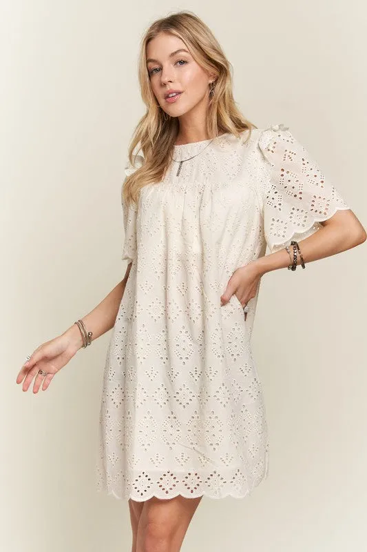 Hazel Blues® |  ADORA Ruffled Eyelet Round Neck Dress